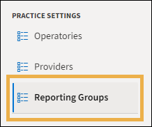 Settings menu with yellow highlight box around the Reporting Groups option.